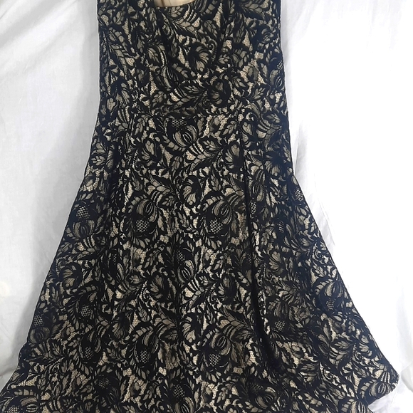 Mirror of Venus Laced Dress Size 6 Sleeveless Black Cream Elegant Long - Picture 2 of 11